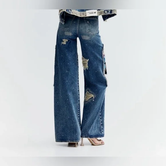 Hm basquiat denim straight relaxed high jeans 27